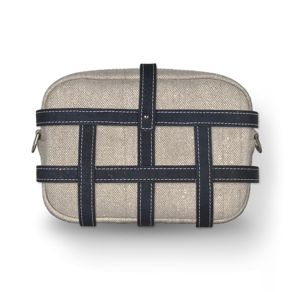 Cage bag, Pochette chanvre naturel cage liege bleu-marine